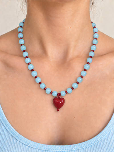 Collar Corazón Vidrio aqua