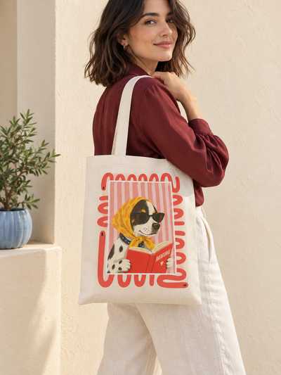 Tote Bag lienzo 35x40 cm - Perrito lector 