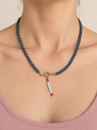 Collar Piedras naturales agata pez 