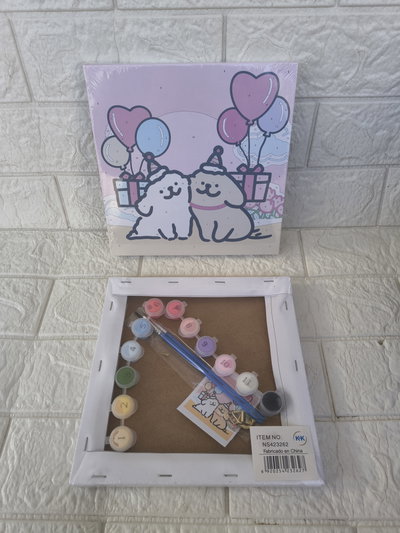Cuadro para colorar 20x20 cm - Perritos globos 