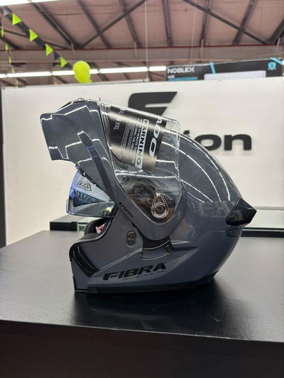 Casco Rebatible Fibra Atto Luces Leds + Doble Visor Silver