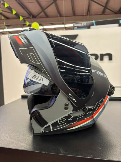 Casco Rebatible Fibra Atto Luces Leds + Doble Visor Silver&White