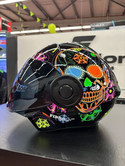 Casco Moto Abierto Fibra One Bite Black&Orange&Pink