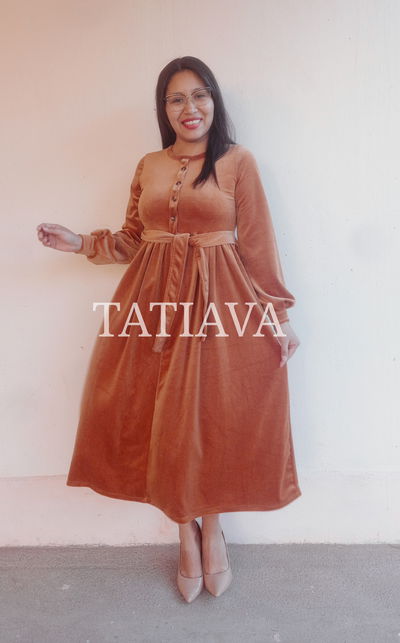 Maxivestido Dalhi camel - talle XS al L