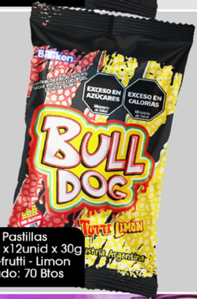 Pastillas Bull Dog Acidas tuti limon 12x30g