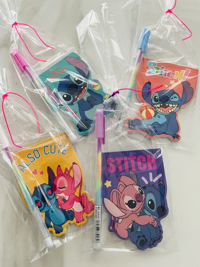 ANOTADOR STITCH SURTIDO + BIROME ARCOÍRIS EN BOLSITAS INDIVIDUALES X10