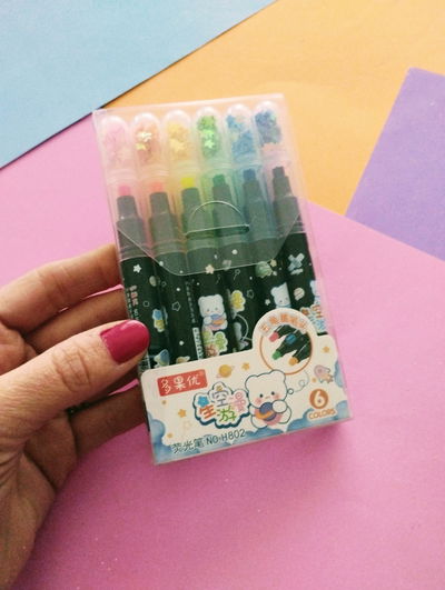 RESALTADORES FLUORESCENTES DE PUNTA ESTRELLA CON GLITTER  X6