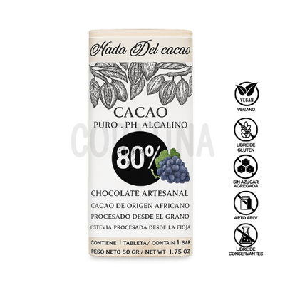 HDC Chocolate 80% Cacao con pasas de uva x 50g.