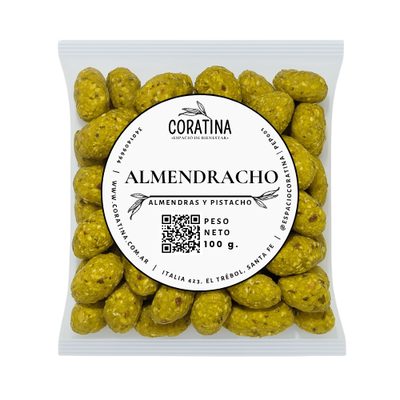 Almendras con choco blanco y pistacho x 100g.