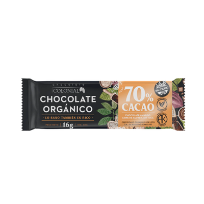 Colonial- Mini Barrita Chocolate Orgánico 70% Cacao x 16g.
