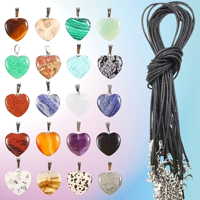 Collar 46 + 5 cm Corazón 20 mm Piedra Natural Cuero Sintético - 700760