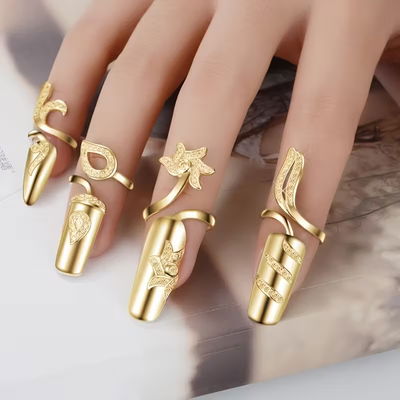 Conjunto 8 Anillos Regulable Uñas Acero Dorado - 300162