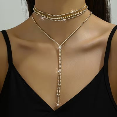 Collar Corbatero Strass Enchapado en Oro - 700759