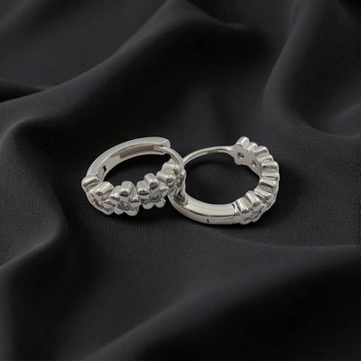 Aros Argolla 10 mm Flor Strass Plata 925 - 200081