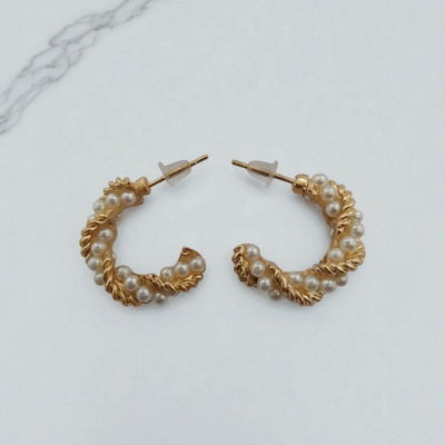 Aros Argolla 21 mm Perlas Acero Dorado - 200122