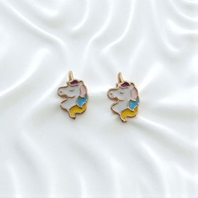 Aros Esmaltado Unicornio Multicolor 8 mm x 13 mm Acero Dorado - 200176