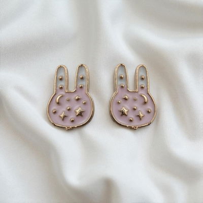 Aros Esmaltado Conejo Rosa 9 mm x 13 mm Acero Dorado - 200194