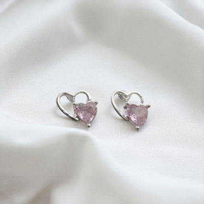 Aros Corazón Zirconia Rosa 8 mm Plata 925 - 200205
