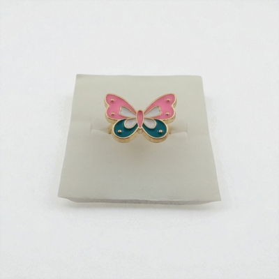Anillo Esmaltado Regulable Mariposa Fucsia Turquesa Acero Dorado - 300082
