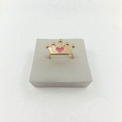 Anillo Esmaltado Regulable Corona Corazón Rosa Acero Dorado - 300090
