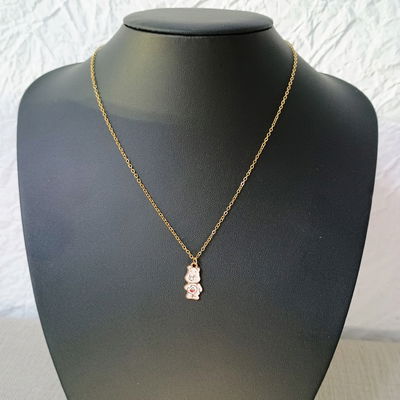 Collar 45 cm Espejo 0,4 mm Esmaltado Oso Rosa Blanco 9 mm x 18 mm Acero Dorado - 700050