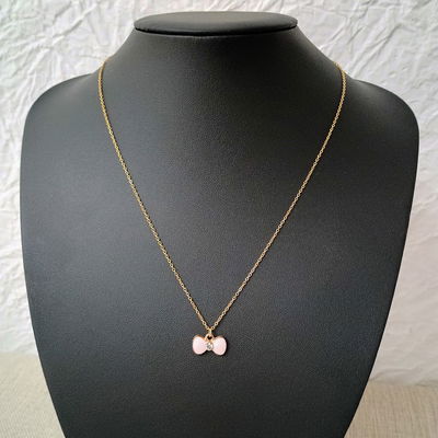Collar 50 + 5 cm Espejo 0,3 mm Moño Rosa Strass 15 mm x 9 mm Acero Dorado - 700091