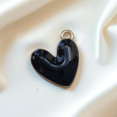 Dije Esmaltado Corazón Negro Acero Dorado - 400085NEG
