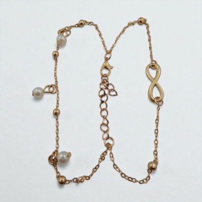 Tobillera 21 + 4 cm Doble Infinito Perlas Acero Dorado - 500107-21