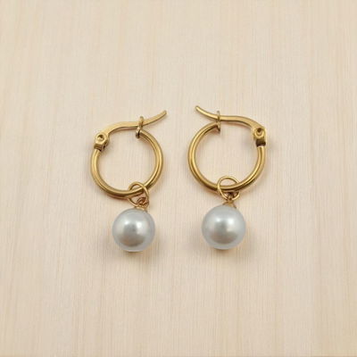 Aros Argolla 11,5 mm Perlas 8 mm Acero Dorado - 200151