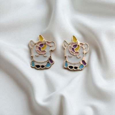 Aros Esmaltado Unicornio Multicolor 10 mm x 14 mm Acero Dorado - 200186