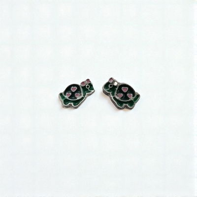 Aros Esmaltado Tortuga Verde Corazón Rosa 6 mm x 9 mm Acero Quirúrgico - 200236