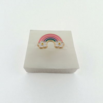 Anillo Esmaltado Regulable Arcoiris Rosa Flor Acero Dorado - 300078