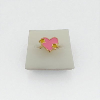 Anillo Esmaltado Regulable Corazón Rosa Fucsia Estrella Amarilla Acero Dorado - 300083