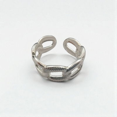 Anillo Abierto Hojas Acero Blanco - 300098