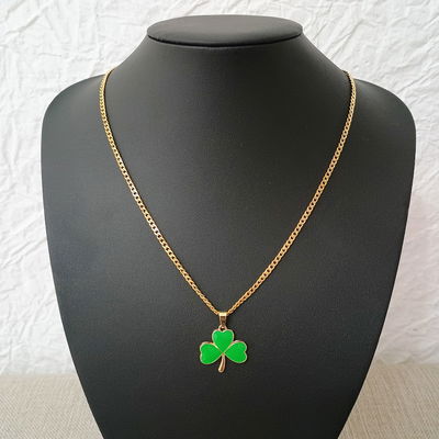Collar 55 cm Groumet 2,5 mm Esmaltado Trébol Verde 22 mm x 23 mm Acero Dorado - 700044