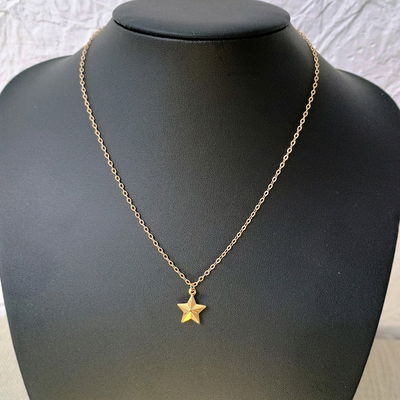 Collar 42 + 5 cm Espejo 0,4 mm Estrella 12 mm Acero Dorado - 700048