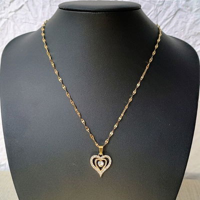 Collar 45 cm Labios 0,5 mm Corazón Zirconia Strass 18 mm Acero Quirúrgico - 700076