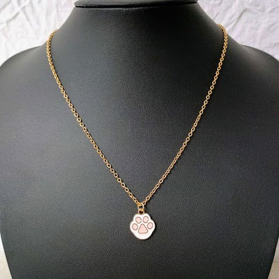 Collar 45 + 5 cm Espejo 0,5 mm Esmaltado Huella Blanco Rosa 14 mm Acero Dorado - 700078