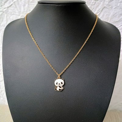 Collar 45 + 5 cm Espejo 0,5 mm Esmaltado Panda Blanco Negro Acero Dorado - 700088