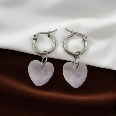 Aros Argolla 10,5 mm Corazón Rosa Acero Quirúrgico - 200078