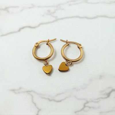 Aros Argolla 11 mm Corazón Acero Dorado - 200148