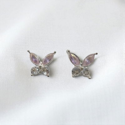 Aros Mariposa Zirconia Rosa 7 mm Plata 925 - 200220