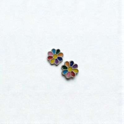 Aros Esmaltado Flor Multicolor 9 mm Acero Quirúrgico - 200233