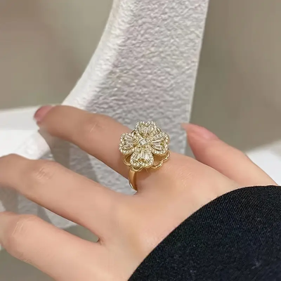Anillo Giratorio Zirconia Acero Dorado - 300069