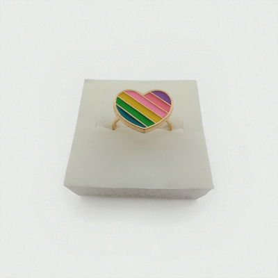 Anillo Esmaltado Regulable Corazón Multicolor Acero Dorado - 300092