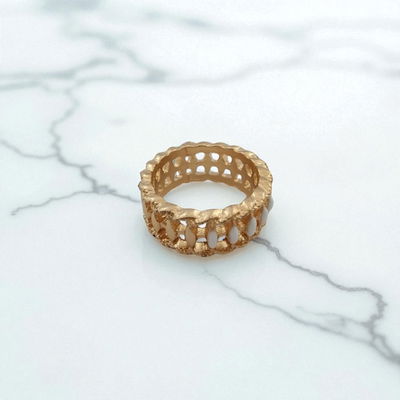 Anillo Esmaltado Blanco Acero Dorado - 300134