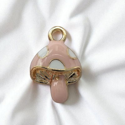 Dije Esmaltado Hongo Rosa Blanco Acero Dorado - 400096