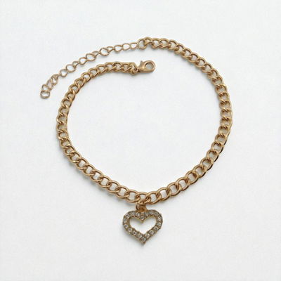Tobillera 23 + 6 cm Corazón Strass Acero Dorado - 500118
