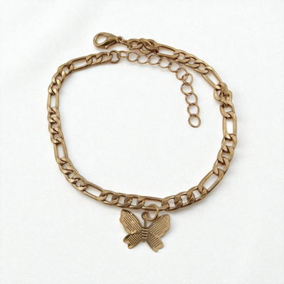 Tobillera 20 + 5 cm Mariposa Acero Dorado - 500105-20