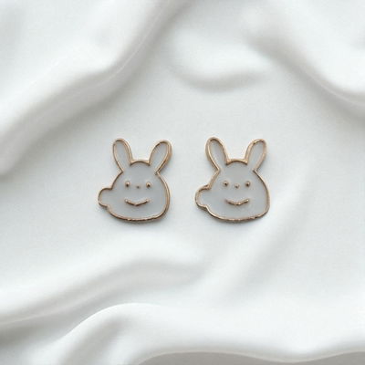 Aros Esmaltado Conejo Blanco 10 mm x 11 mm Acero Dorado - 200179
